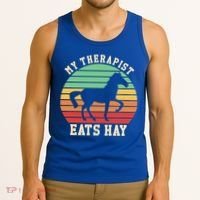 My Therapist Eats Hay Funny Horseback Riding Retro Gift Tank Top thumb 3
