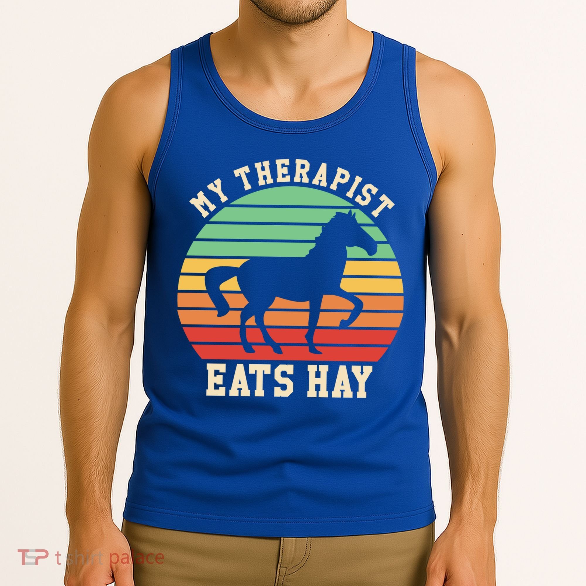 My Therapist Eats Hay Funny Horseback Riding Retro Gift Tank Top