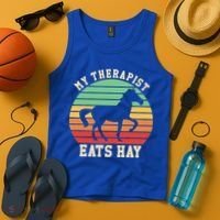 My Therapist Eats Hay Funny Horseback Riding Retro Gift Tank Top thumb 4