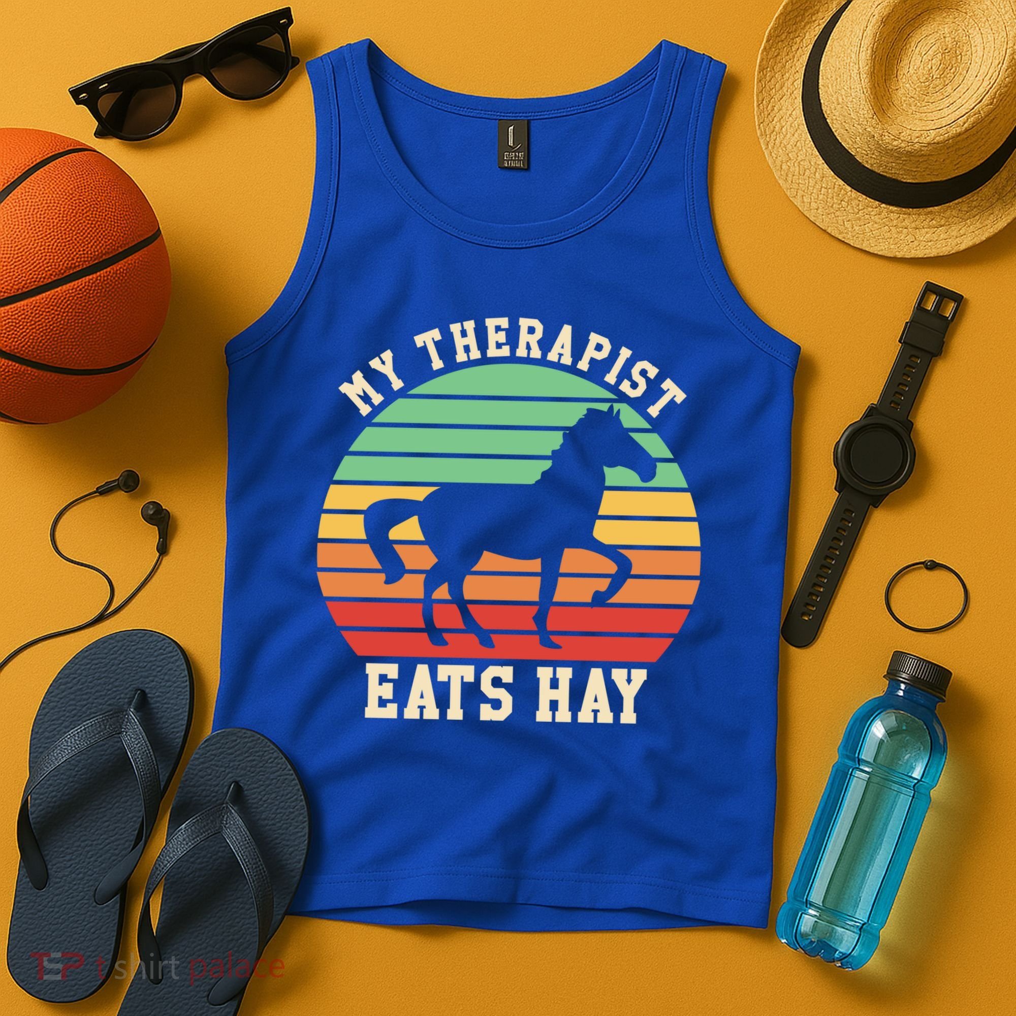 My Therapist Eats Hay Funny Horseback Riding Retro Gift Tank Top