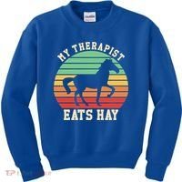 My Therapist Eats Hay Funny Horseback Riding Retro Gift Kids Sweatshirt thumb 0