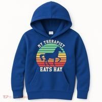 My Therapist Eats Hay Funny Horseback Riding Retro Gift Kids Hoodie thumb 0
