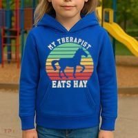 My Therapist Eats Hay Funny Horseback Riding Retro Gift Kids Hoodie thumb 3