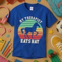 My Therapist Eats Hay Funny Horseback Riding Retro Gift Kids T-Shirt thumb 3