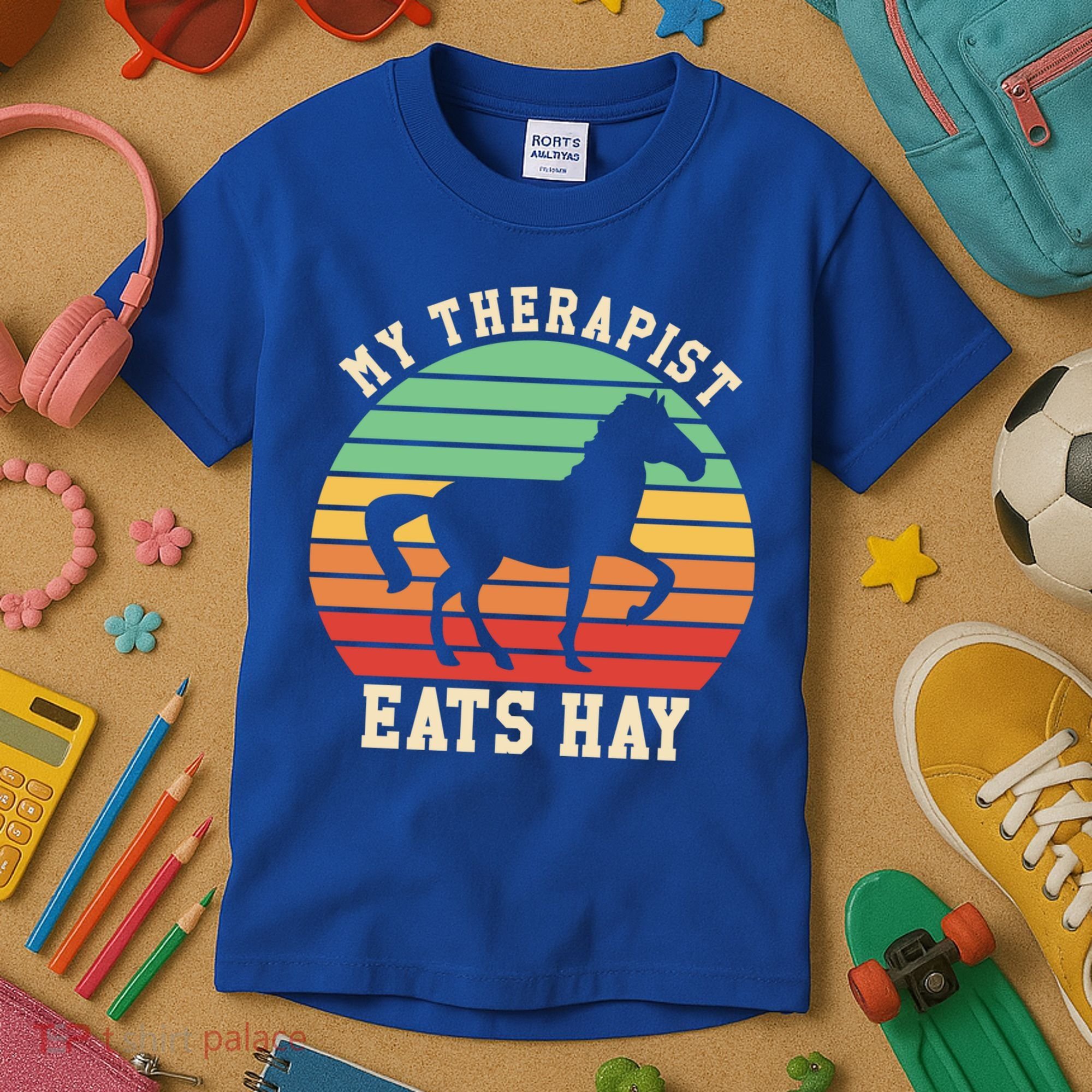 My Therapist Eats Hay Funny Horseback Riding Retro Gift Kids T-Shirt