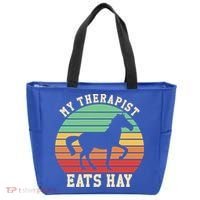 My Therapist Eats Hay Funny Horseback Riding Retro Gift Tote Bag thumb 0