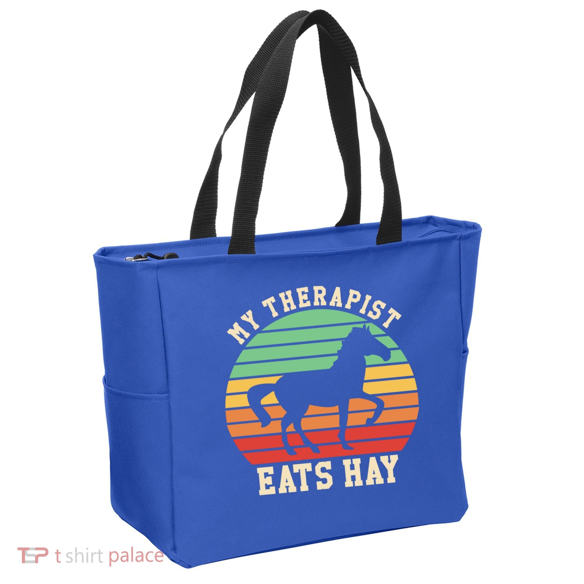 My Therapist Eats Hay Funny Horseback Riding Retro Gift Tote Bag