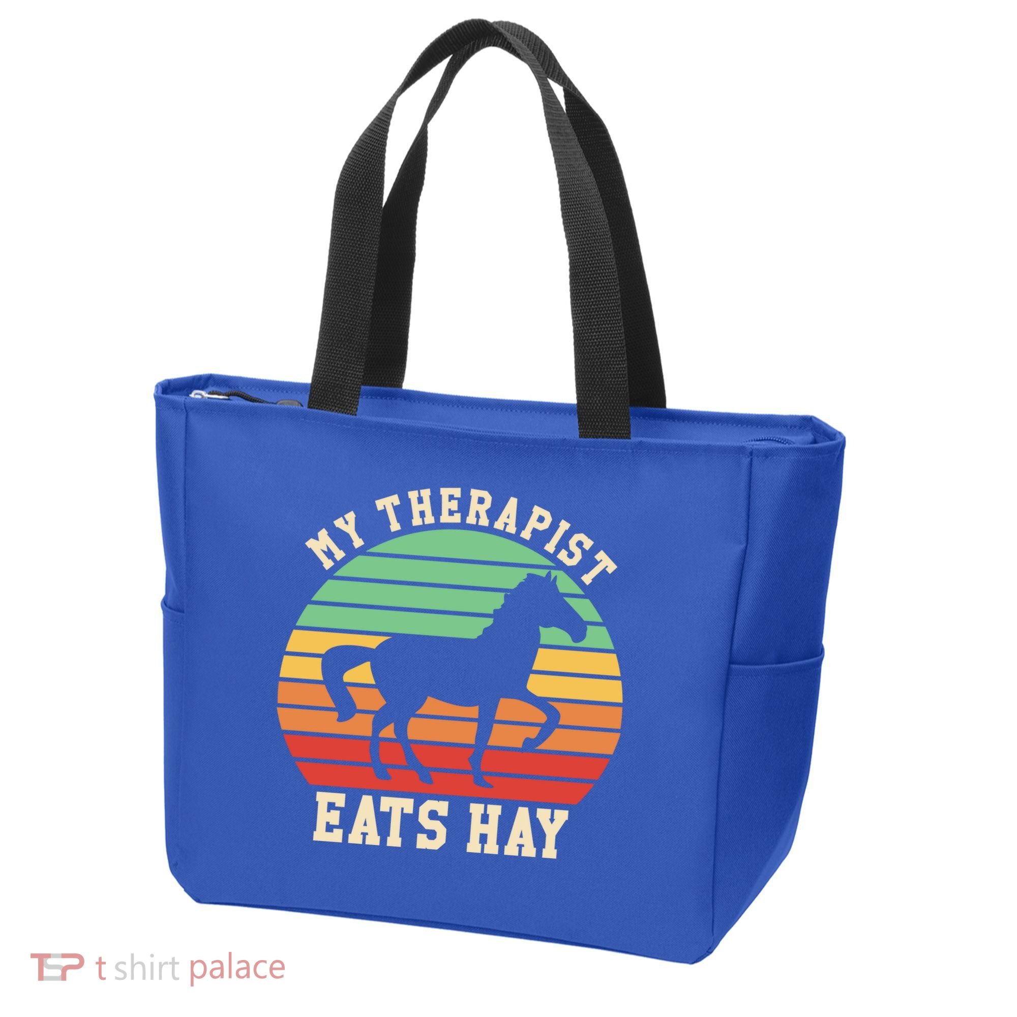 My Therapist Eats Hay Funny Horseback Riding Retro Gift Tote Bag