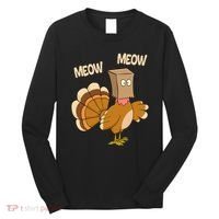 Meow Turkey Funny Thanksgiving Long Sleeve Shirt thumb 0
