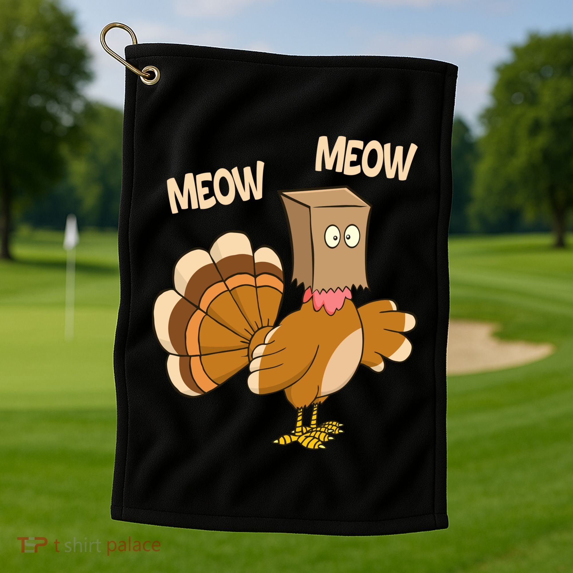 Meow Turkey Funny Thanksgiving Golf Towel