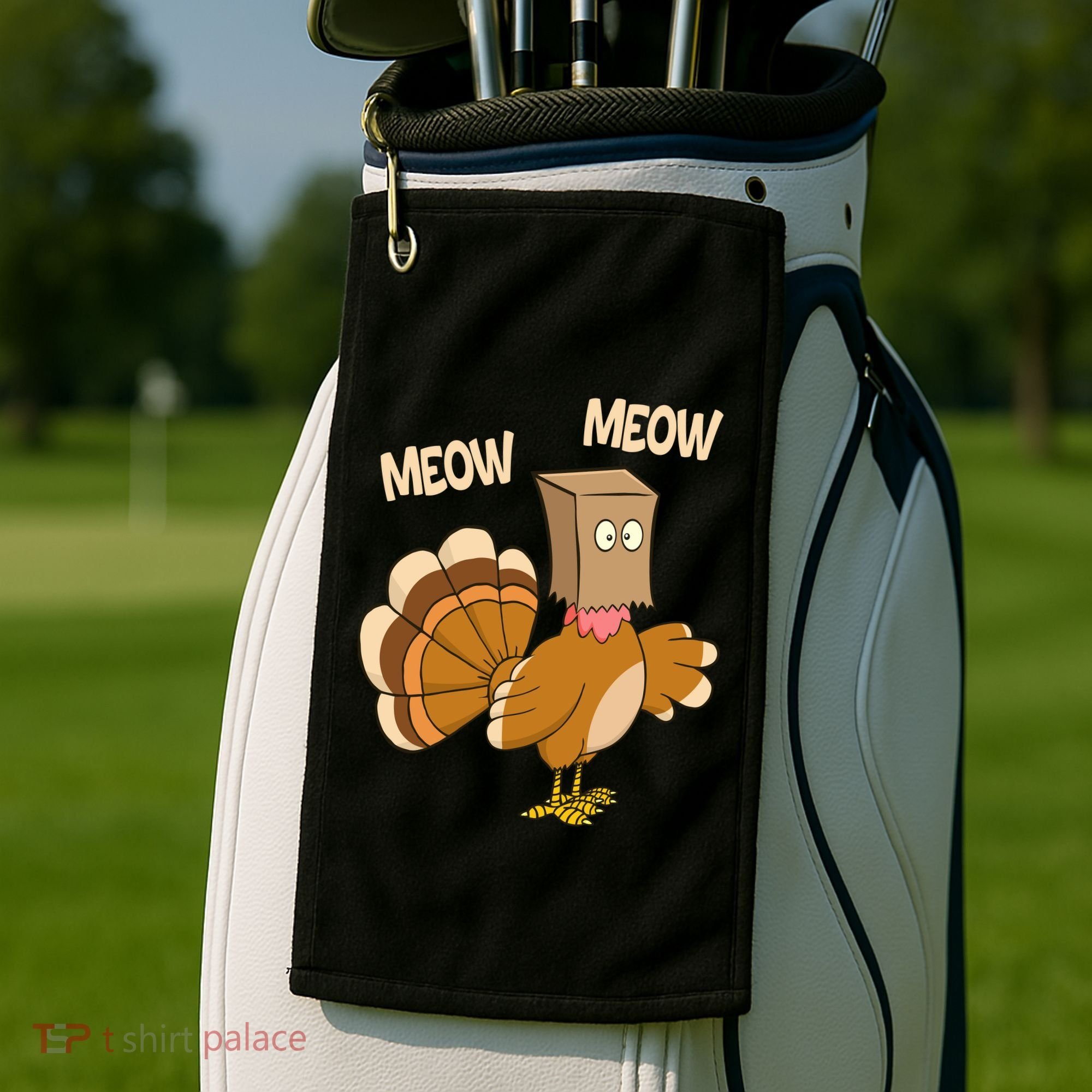 Meow Turkey Funny Thanksgiving Golf Towel