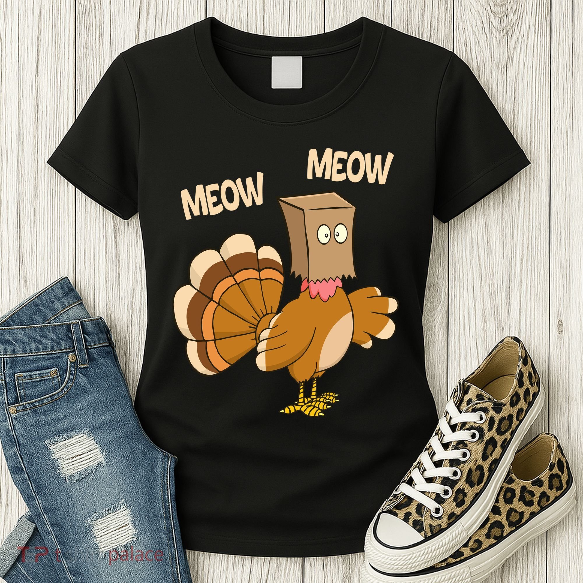 Meow Turkey Funny Thanksgiving Women's T-Shirt