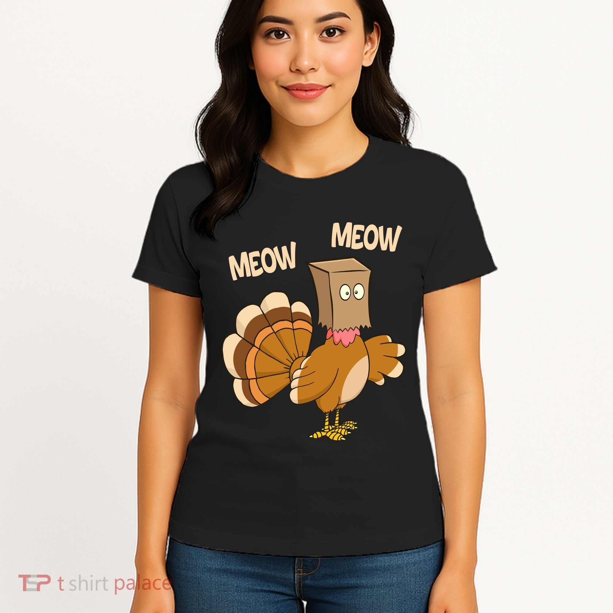 Meow Turkey Funny Thanksgiving Women's T-Shirt