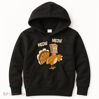 Meow Turkey Funny Thanksgiving Kids Hoodie