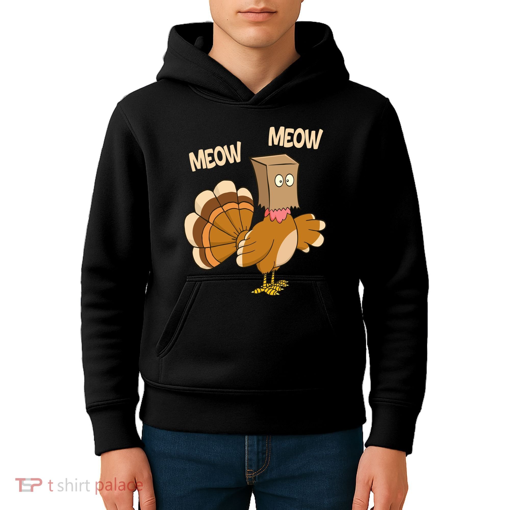 Meow Turkey Funny Thanksgiving Kids Hoodie