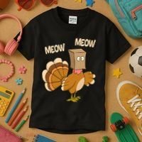 Meow Turkey Funny Thanksgiving Kids T-Shirt thumb 3