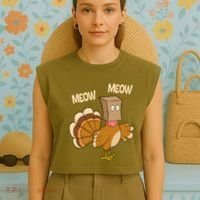Meow Turkey Funny Thanksgiving Garment-Dyed Women's Muscle Tee thumb 4