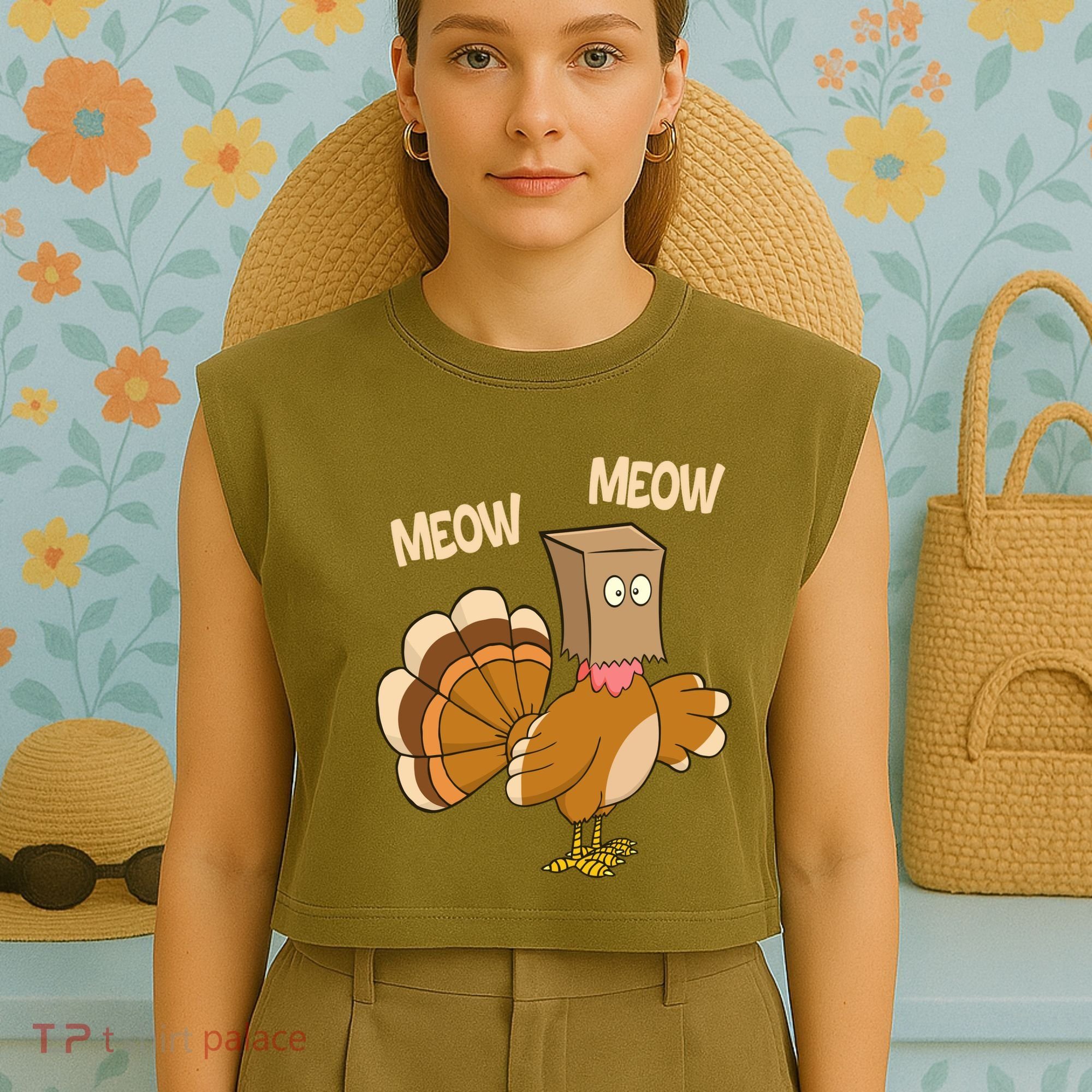 Meow Turkey Funny Thanksgiving Garment-Dyed Women's Muscle Tee