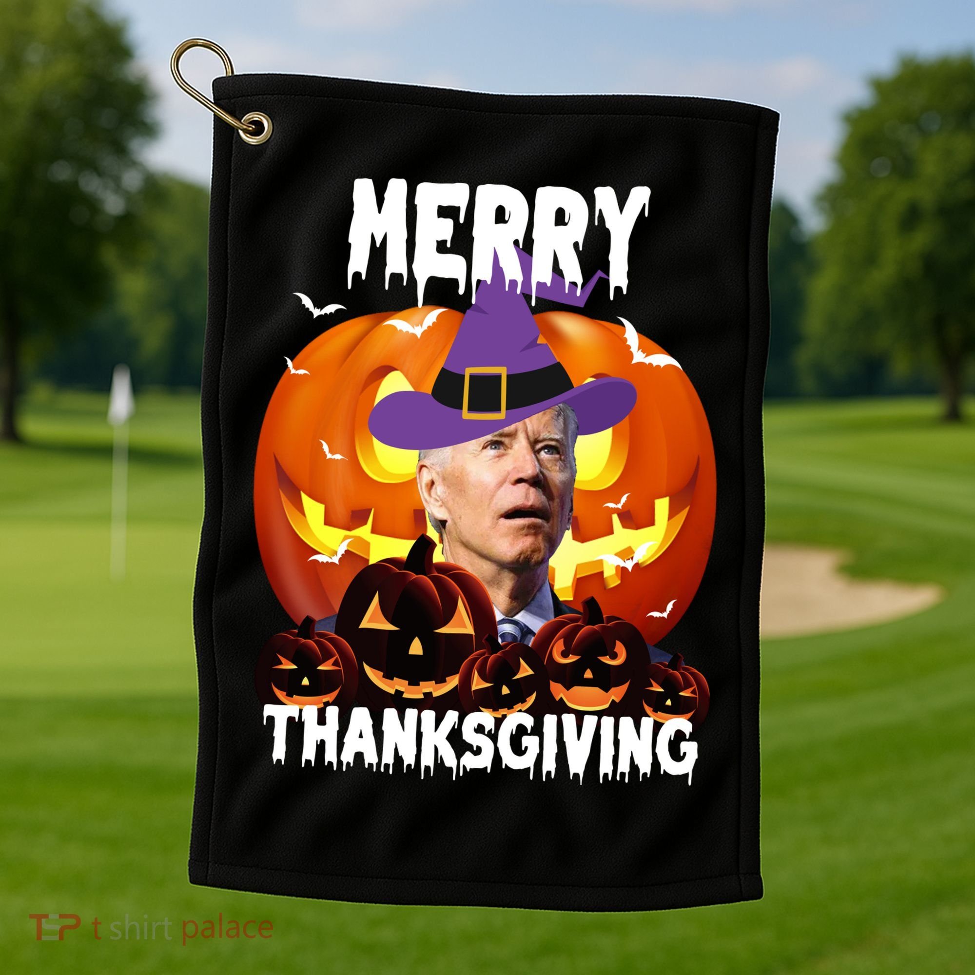 Merry Thanksgiving Funny Joe Biden Halloween Golf Towel