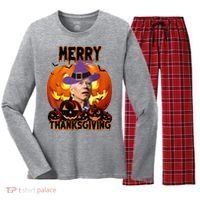 Merry Thanksgiving Funny Joe Biden Halloween Women's Long Sleeve Flannel Pajama Set  thumb 0