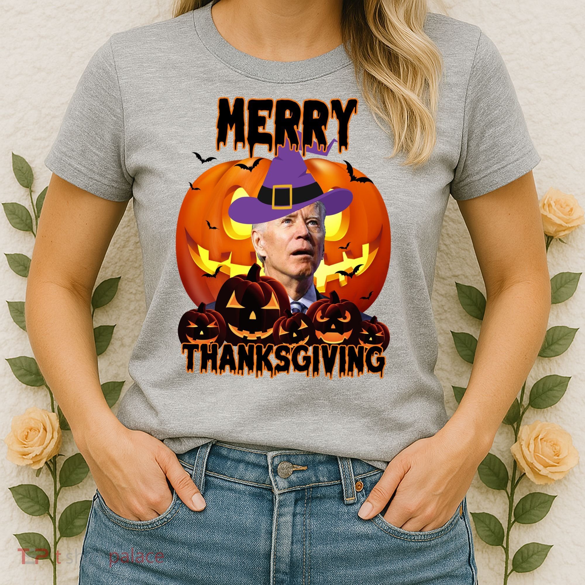 Merry Thanksgiving Funny Joe Biden Halloween Women's T-Shirt