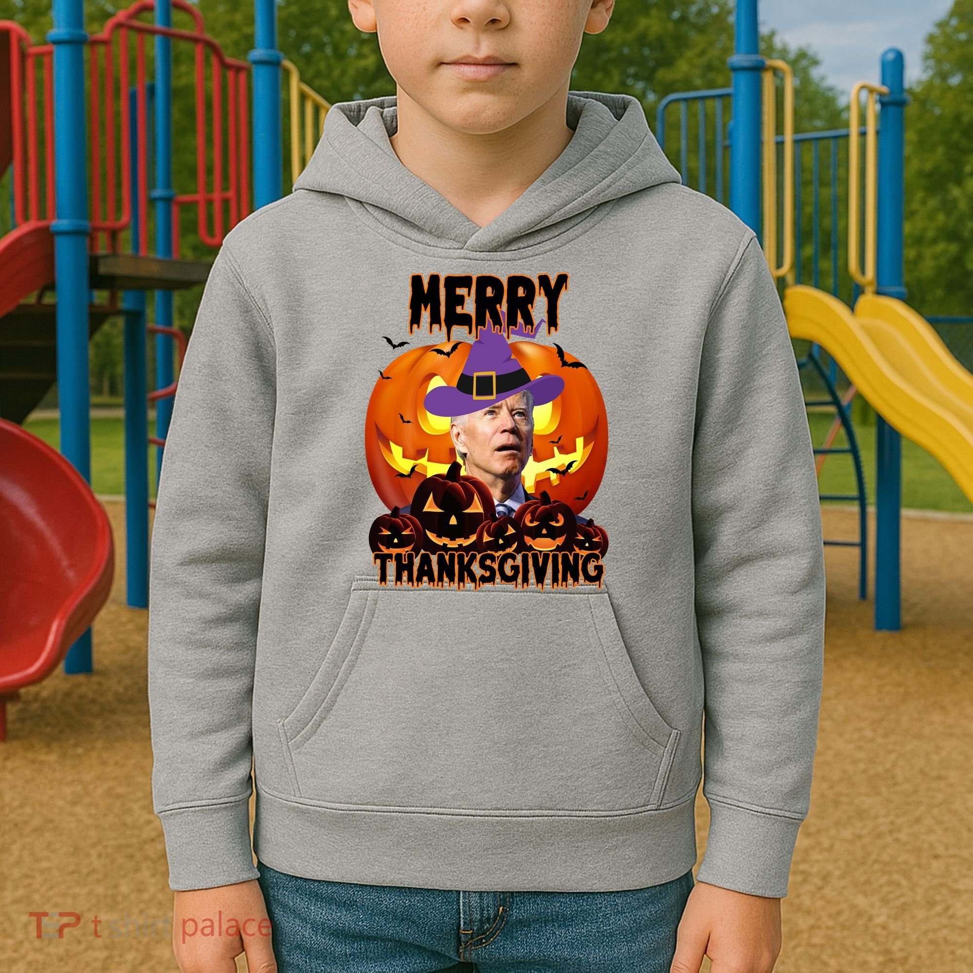 Merry Thanksgiving Funny Joe Biden Halloween Kids Hoodie
