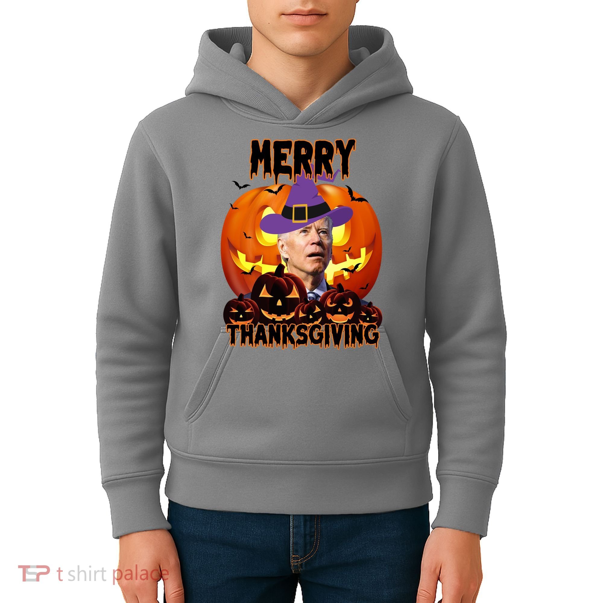 Merry Thanksgiving Funny Joe Biden Halloween Kids Hoodie