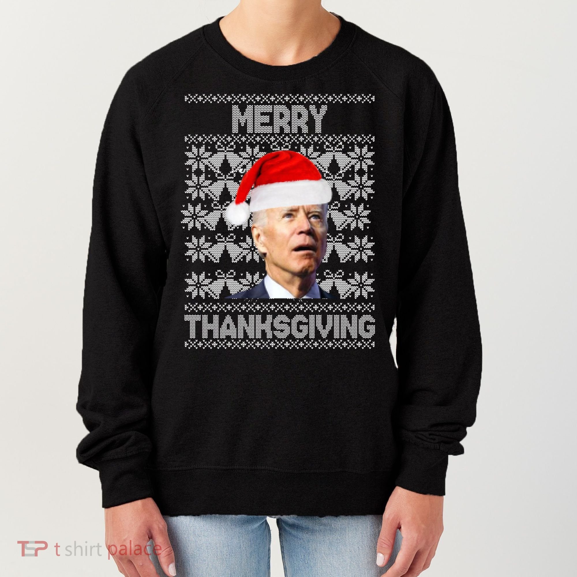 Merry Thanksgiving Funny Biden Ugly Christmas Women's Sweatshirt
