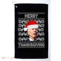 Merry Thanksgiving Funny Biden Ugly Christmas Golf Towel thumb 0