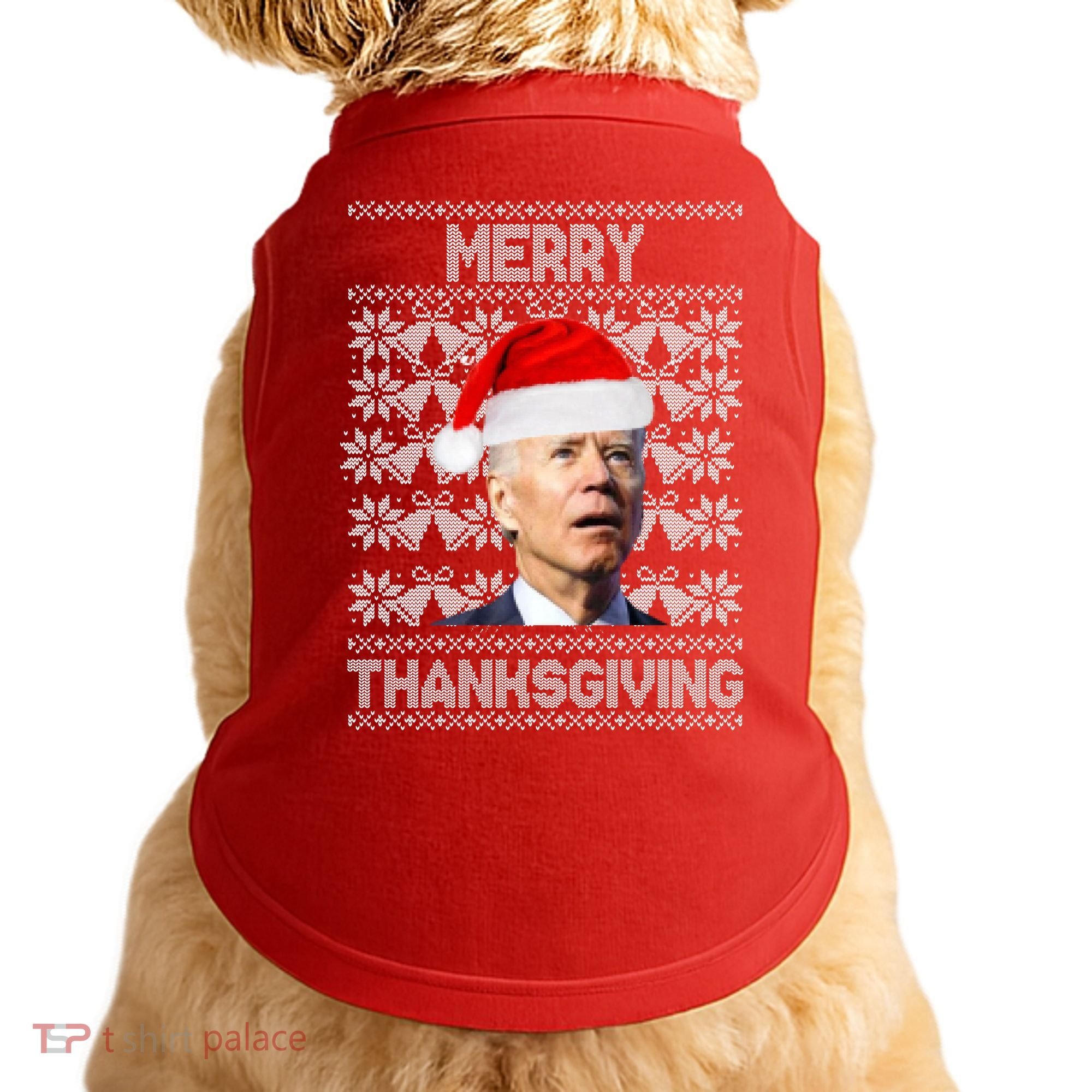 Merry Thanksgiving Funny Biden Ugly Christmas Doggie Tank