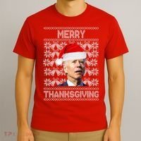 Merry Thanksgiving Funny Biden Ugly Christmas T-Shirt thumb 3