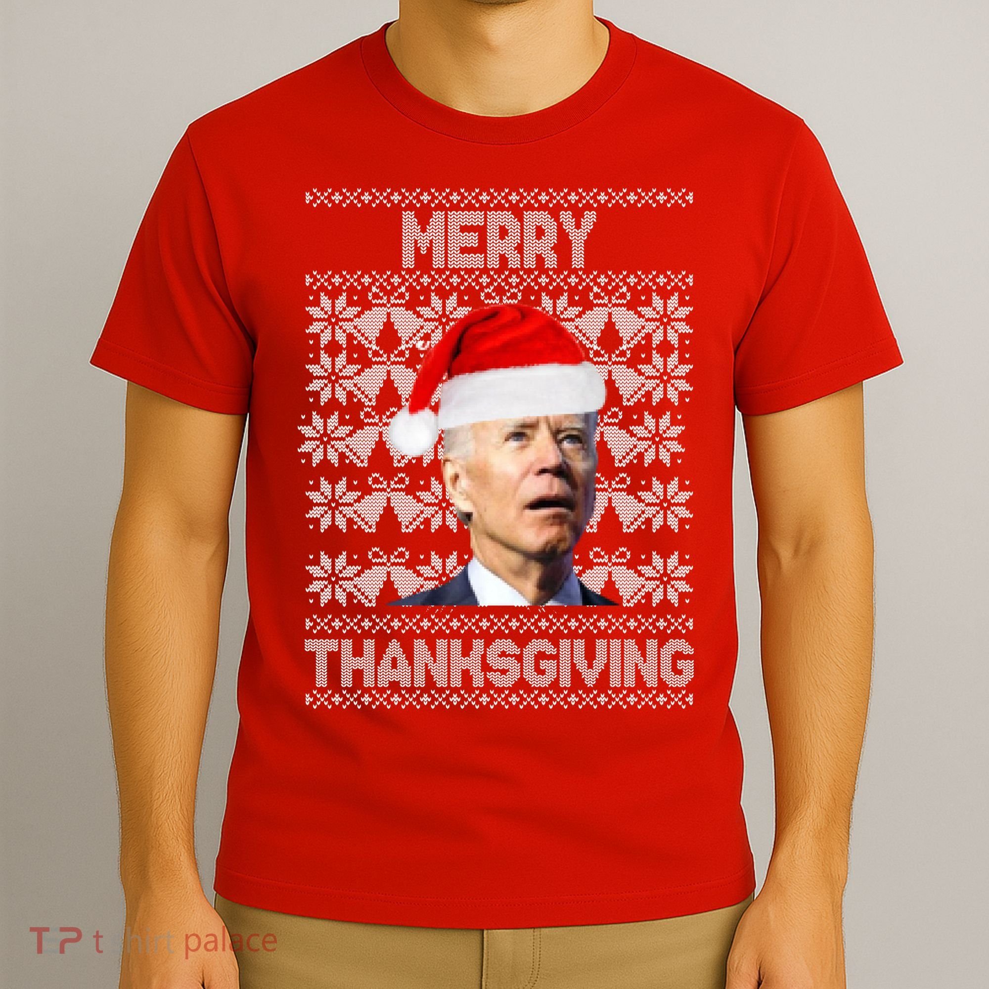 Merry Thanksgiving Funny Biden Ugly Christmas T-Shirt