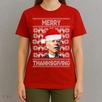 Merry Thanksgiving Funny Biden Ugly Christmas T-Shirt thumb 4