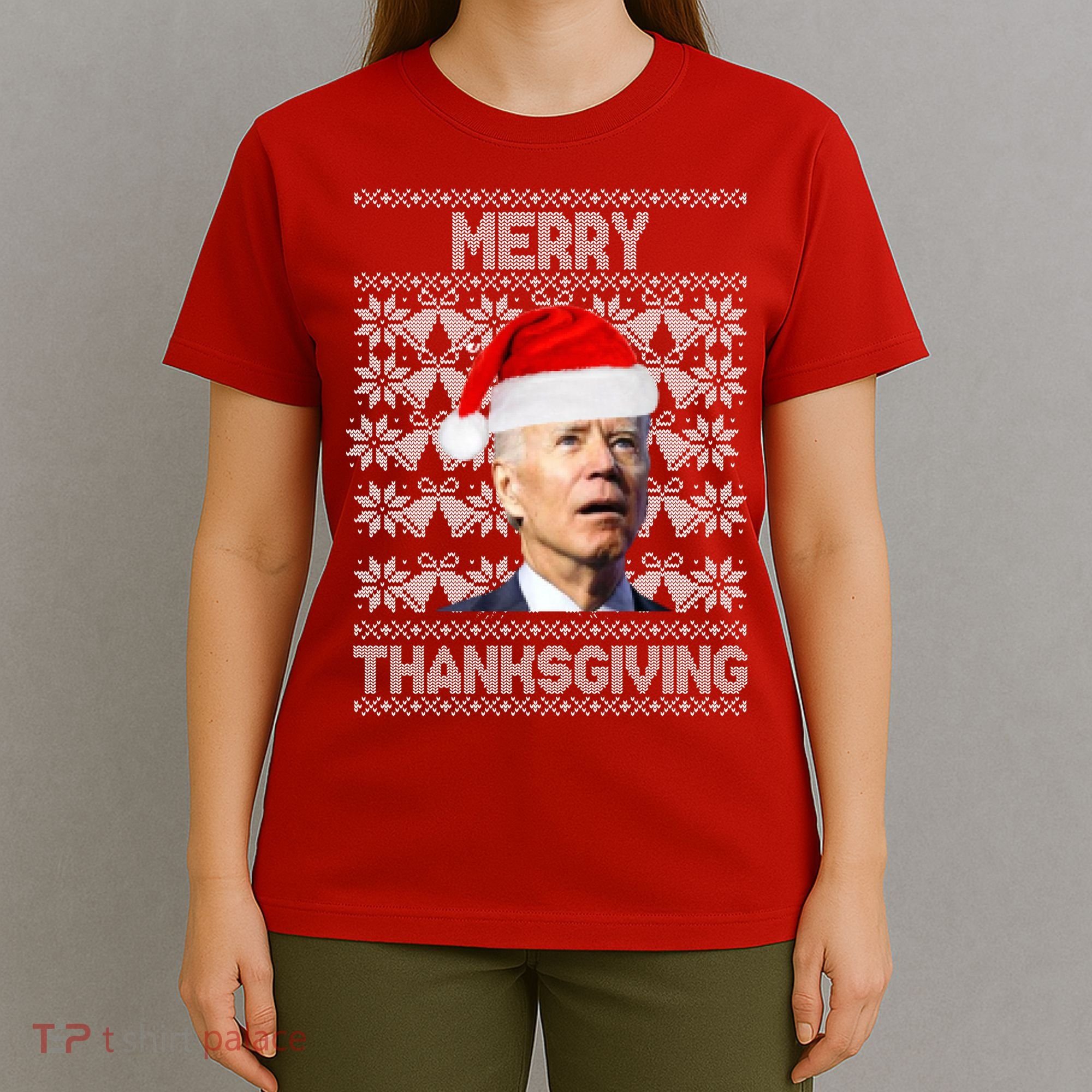 Merry Thanksgiving Funny Biden Ugly Christmas T-Shirt