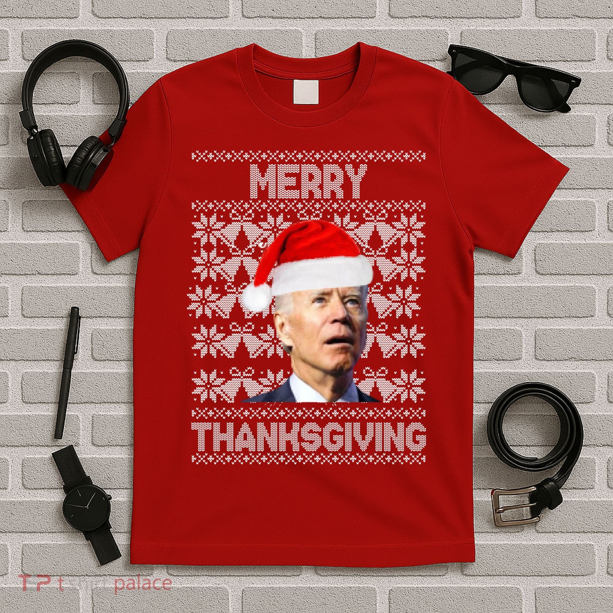 Merry Thanksgiving Funny Biden Ugly Christmas T-Shirt