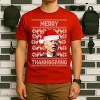 Merry Thanksgiving Funny Biden Ugly Christmas T-Shirt thumb 6