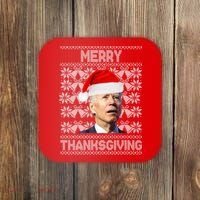 Merry Thanksgiving Funny Biden Ugly Christmas Coaster thumb 0