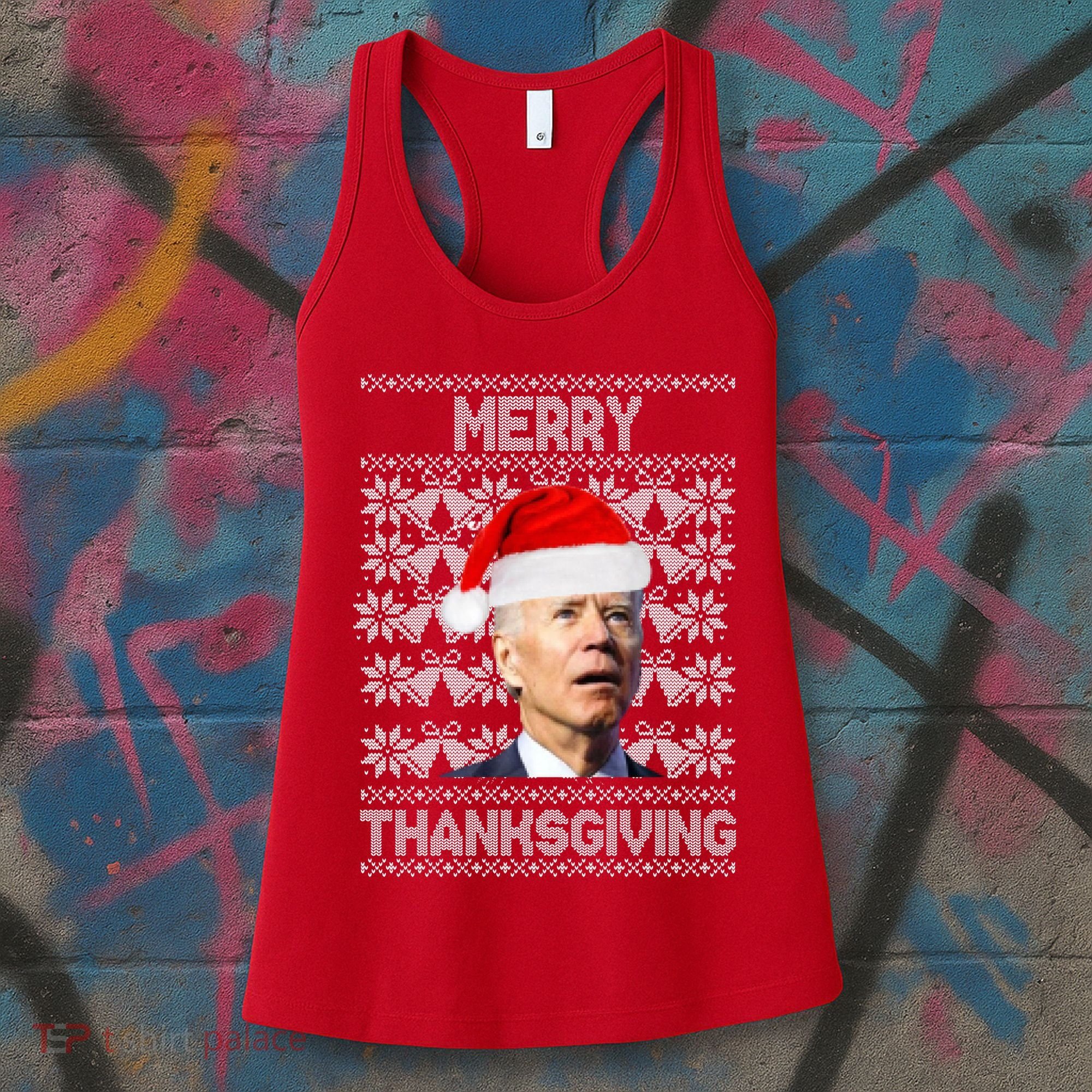Merry Thanksgiving Funny Biden Ugly Christmas Women's Tank Top