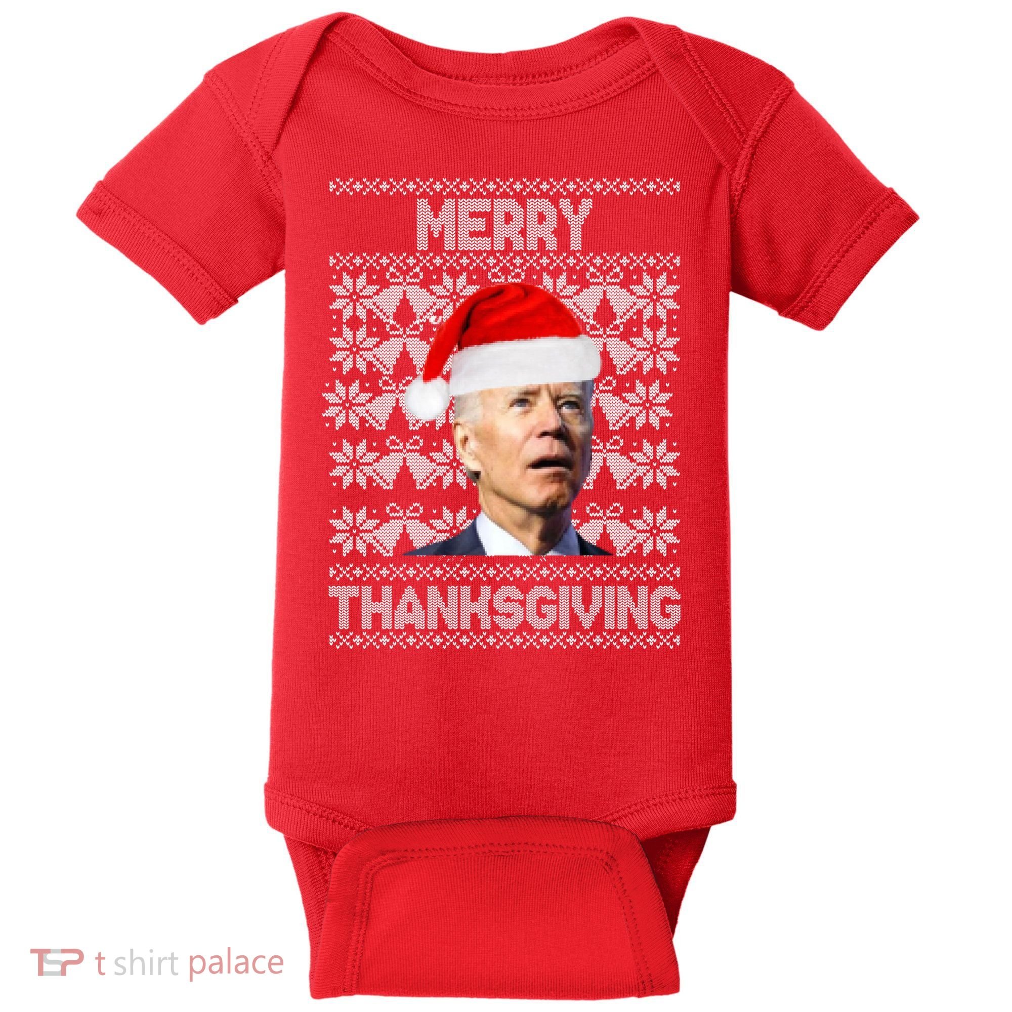 Merry Thanksgiving Funny Biden Ugly Christmas Baby Bodysuit