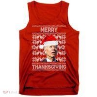 Merry Thanksgiving Funny Biden Ugly Christmas Tank Top thumb 0