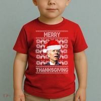Merry Thanksgiving Funny Biden Ugly Christmas Toddler T-Shirt thumb 2