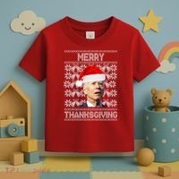 Merry Thanksgiving Funny Biden Ugly Christmas Toddler T-Shirt thumb 3