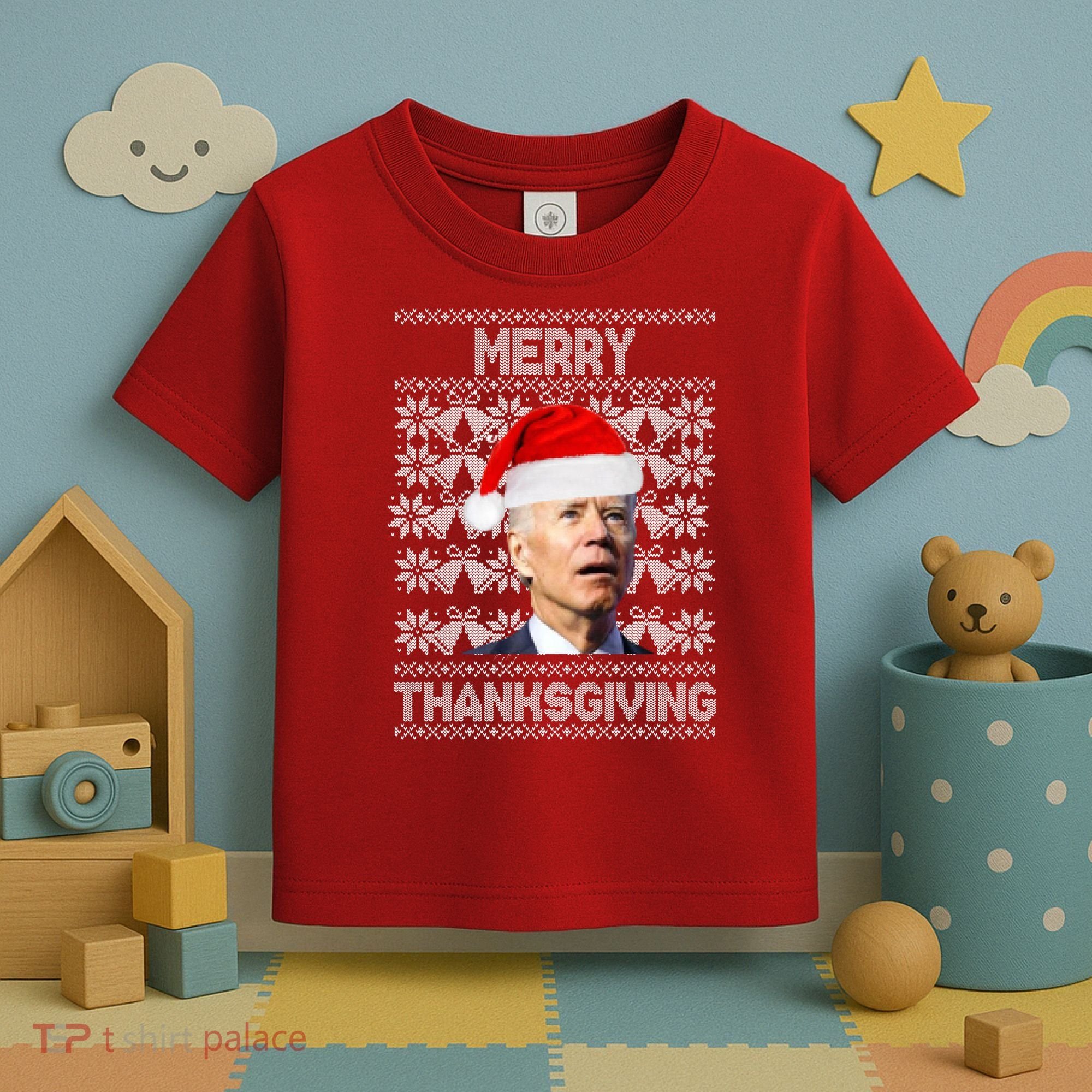 Merry Thanksgiving Funny Biden Ugly Christmas Toddler T-Shirt