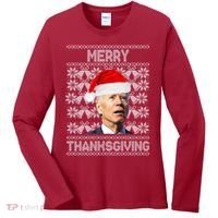 Merry Thanksgiving Funny Biden Ugly Christmas Women's Long Sleeve Shirt thumb 0