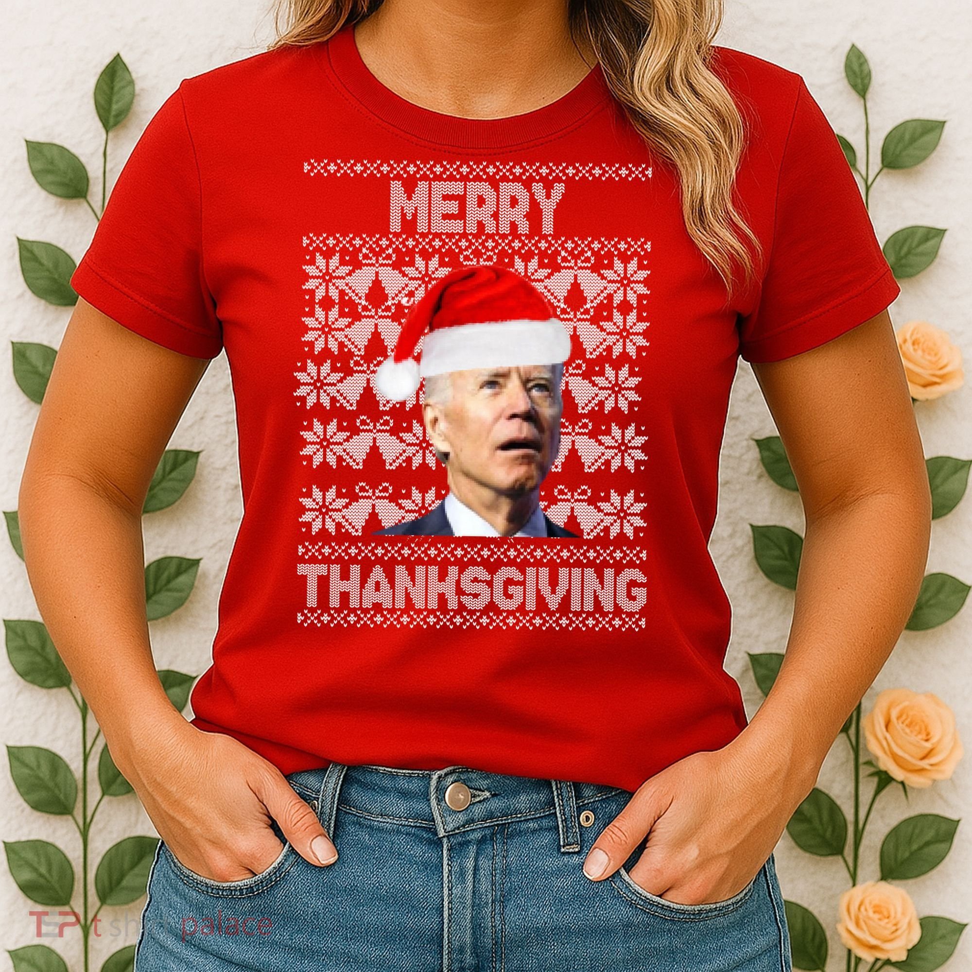 Merry Thanksgiving Funny Biden Ugly Christmas Women's T-Shirt