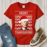 Merry Thanksgiving Funny Biden Ugly Christmas Women's T-Shirt thumb 3