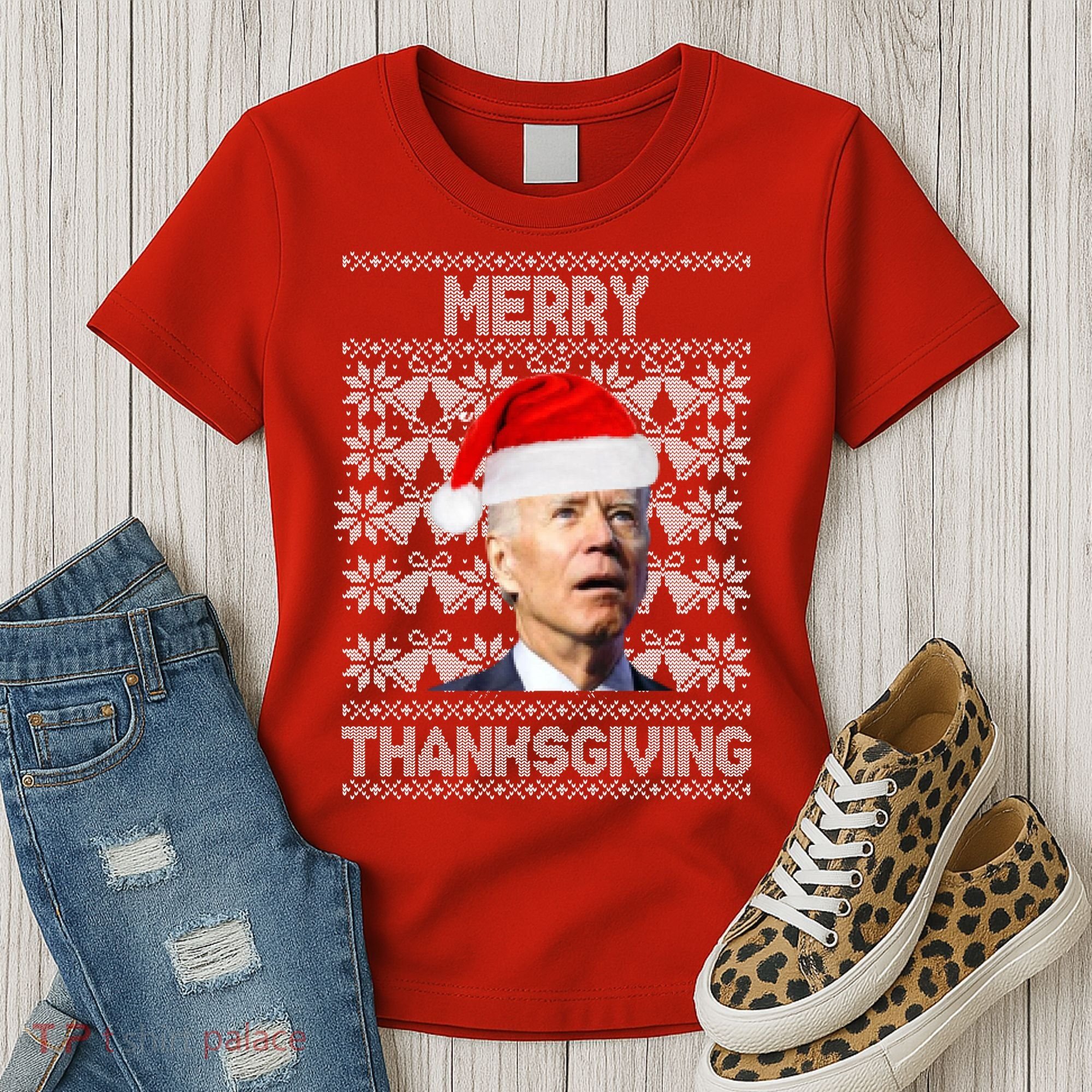 Merry Thanksgiving Funny Biden Ugly Christmas Women's T-Shirt