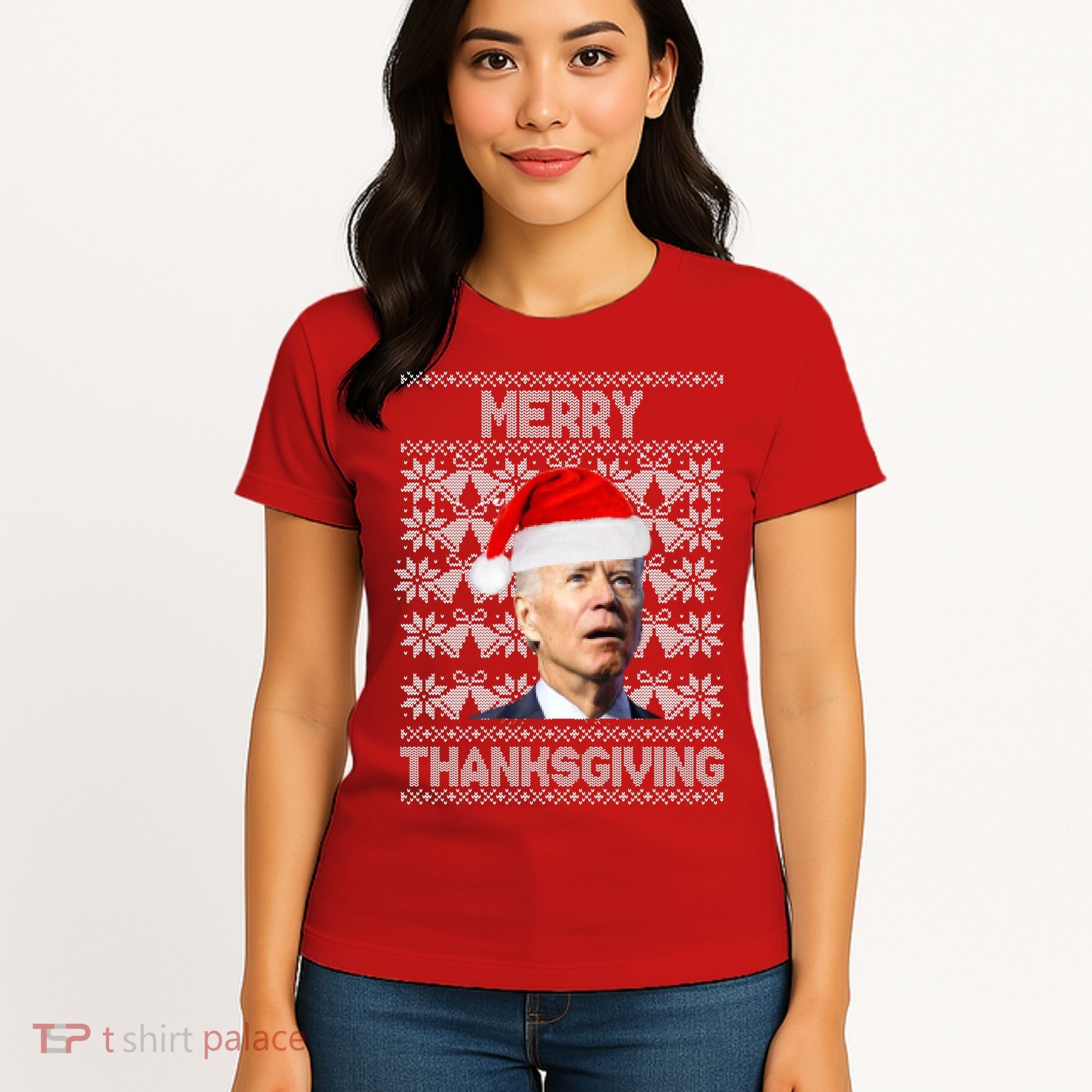 Merry Thanksgiving Funny Biden Ugly Christmas Women's T-Shirt
