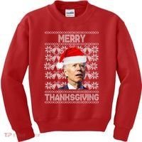 Merry Thanksgiving Funny Biden Ugly Christmas Kids Sweatshirt thumb 0