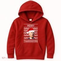 Merry Thanksgiving Funny Biden Ugly Christmas Kids Hoodie thumb 0